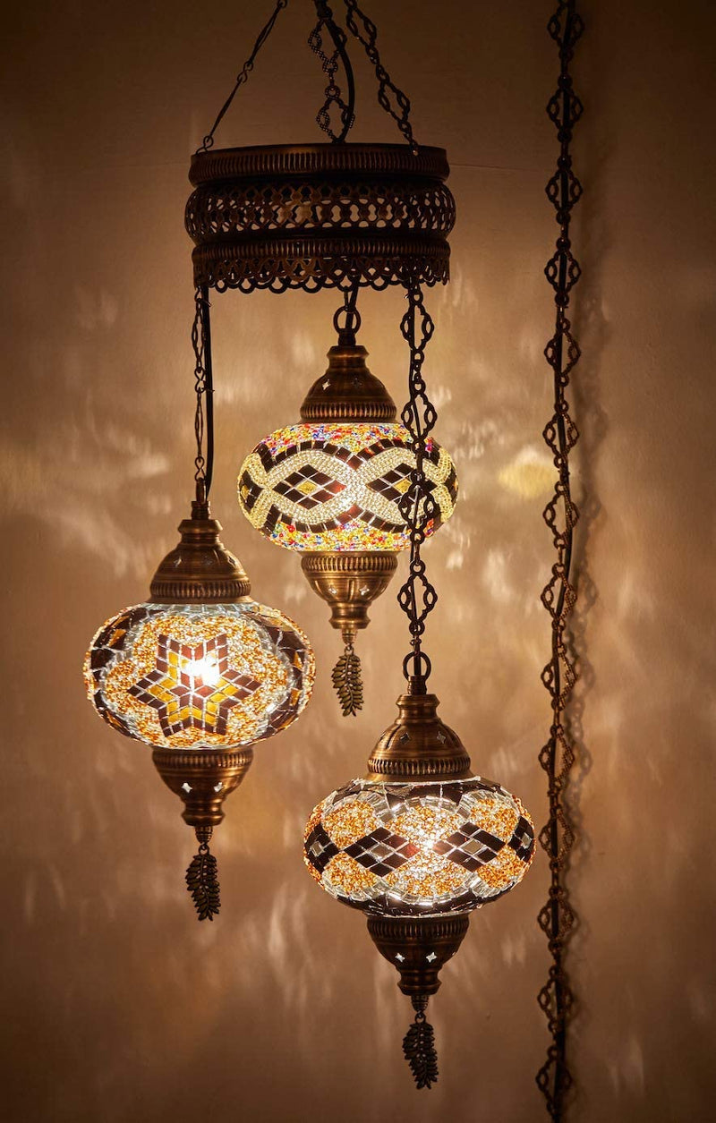 DEMMEX Turkish Moroccan Mosaic Hardwired or Swag Plug in Chandelier Light Ceiling Hanging Lamp Pendant Fixture, 3 Big Globes (3 X 7 Globes Swag) Home & Garden > Lighting > Lighting Fixtures > Chandeliers DEMMEX 3 X 7" Globes Hard-Wired  