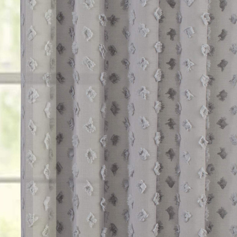 Driftaway Olivia Gray Voile Chiffon Sheer Window Curtains Embroidered with Pom Pom 2 Panels Rod Pocket 52 Inch by 96 Inch Light Gray Home & Garden > Decor > Window Treatments > Curtains & Drapes DriftAway   