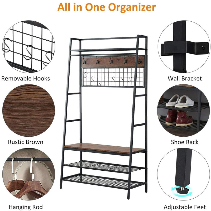 O&K FURNITURE 5-In-1 Hall Trees with Bench and Coat Rack, Entryway Organizer Hall Tree with Storage Bench, Mudroom Bench with Storage and Hooks, Brown Finish Sporting Goods > Outdoor Recreation > Fishing > Fishing Rods GHN   