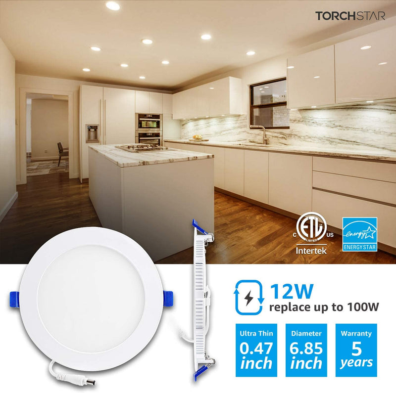 TORCHSTAR Basic Series 16-Pack 12W 6 Inch LED Recessed Lighting with Junction Box, 3000K Warm White, 5%-100% Dimmable, Ultra-Thin LED Downlight, ETL and Energy Star Certified Home & Garden > Lighting > Flood & Spot Lights TORCHSTAR   