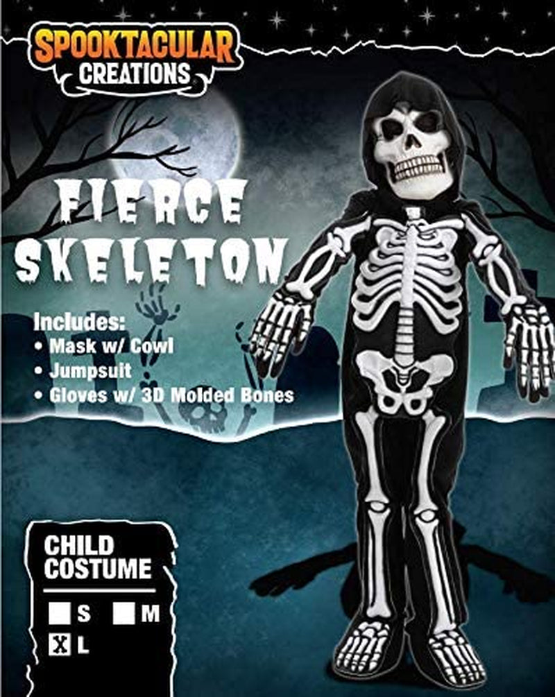 Spooktacular Creations Fierce 3D Skeleton Costume Set for Kids Halloween Dress Up, Role-Play, Carnival Cosplay