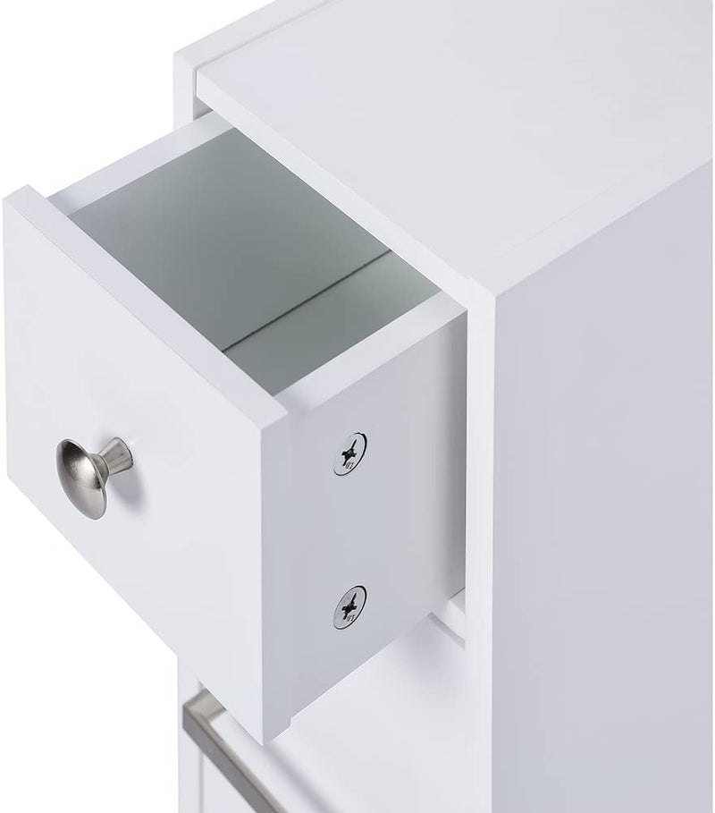 Spirich Home Slim Bathroom Storage Cabinet, Free Standing Toilet Paper Holder, Bathroom Cabinet Slide Out Drawer Storage, White