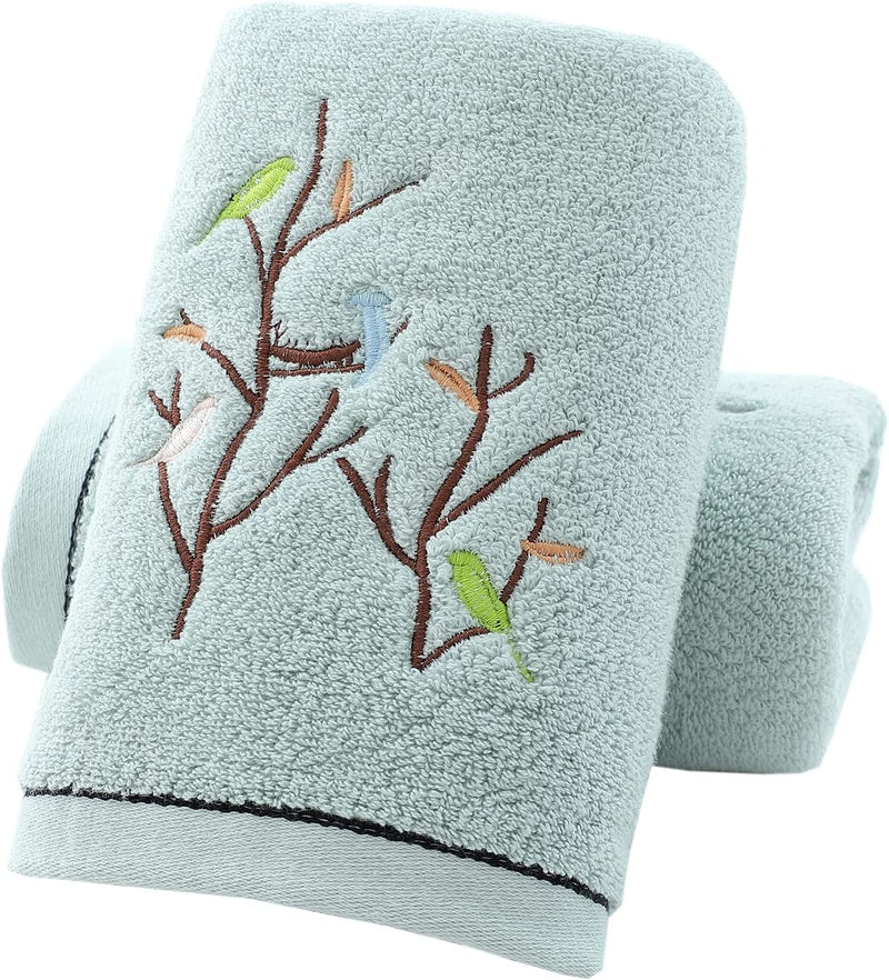 Pidada Hand Towels Set of 2 Embroidered Bird Tree Pattern 100% Cotton Highly Absorbent Soft Luxury Towel for Bathroom 13.8 X 29.5 Inch (Brown) Home & Garden > Linens & Bedding > Towels Pidada 2 Aqua Green 13.8 x 29.5 