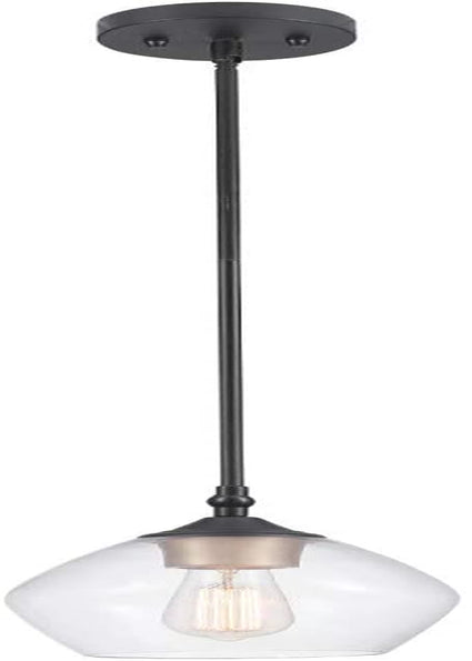 Globe Electric 60617 1-Light Pendant Light, Matte Brass, Black Woven Fabric Hanging Cord, E26 Base Socket, Kitchen Island, Café, Decorative, Ceiling Hanging Light Fixture, Adjustable Height, Modern