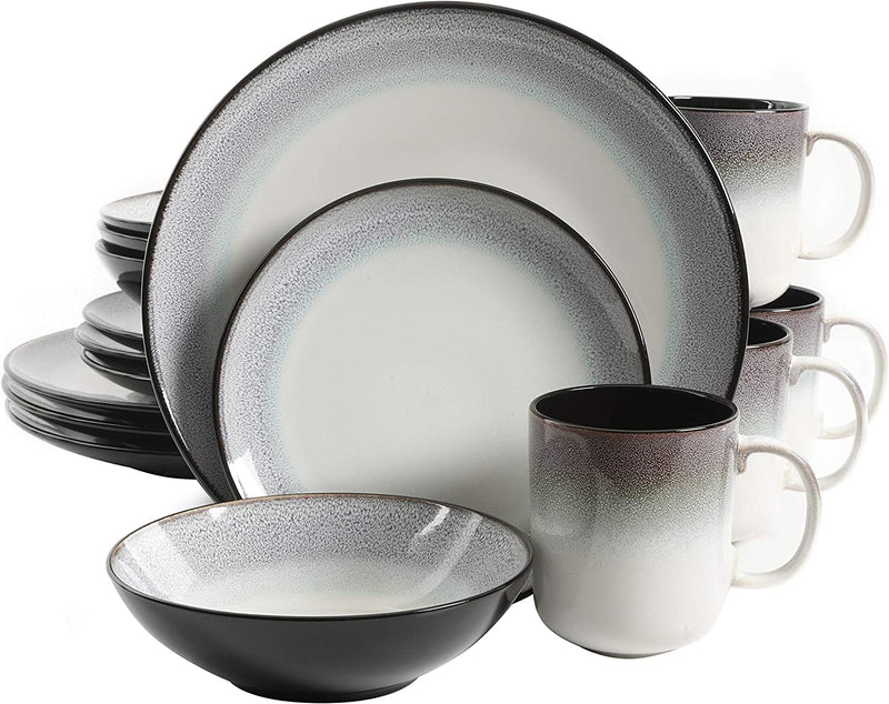 Gibson Elite Couture Bands round Reactive Glaze Stoneware Dinnerware Set, Service for Four (16Pcs), Blue and Cream Home & Garden > Kitchen & Dining > Tableware > Dinnerware Gibson Elite Teal Blue  