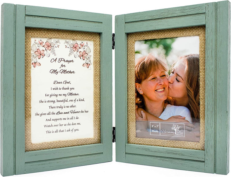 Gift for Mom from Daughter or Son - "My Mom, My Friend" Poem - Double 5X7 Hinged Picture Frame - Birthday, Mothers Day, Christmas, Valentines Day, Mother of the Bride, Mother of the Groom Home & Garden > Decor > Picture Frames Harmony Tree Collections Seafoam_Prayer  