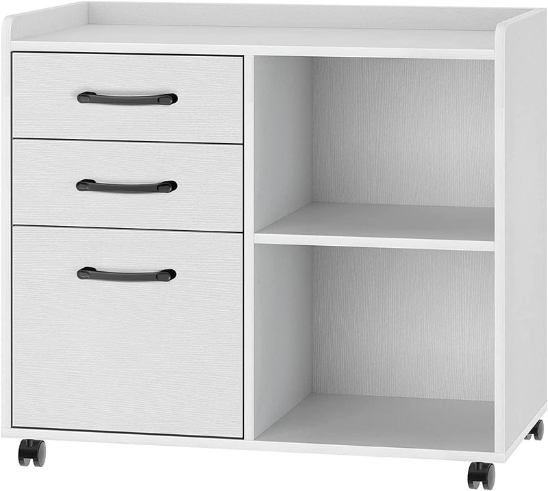 Rolanstar File Cabinet 3-Drawers, Mobile Lateral Filing Cabinet, Printer Stand with Open Storage Shelf, Rolling Filing Cabinet with Wheels for A4/Letter Size,Black Home & Garden > Household Supplies > Storage & Organization Rolanstar White  
