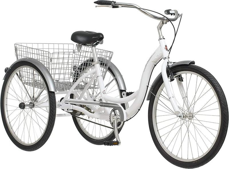 Schwinn Meridian Adult Tricycle Bike, Three Wheel Cruiser, 26-Inch Wheels, Low Step-Through Aluminum Frame, Adjustable Handlebars Sporting Goods > Outdoor Recreation > Cycling > Bicycles Pacific Cycle, Inc. White 1-speed 26-Inch Wheels