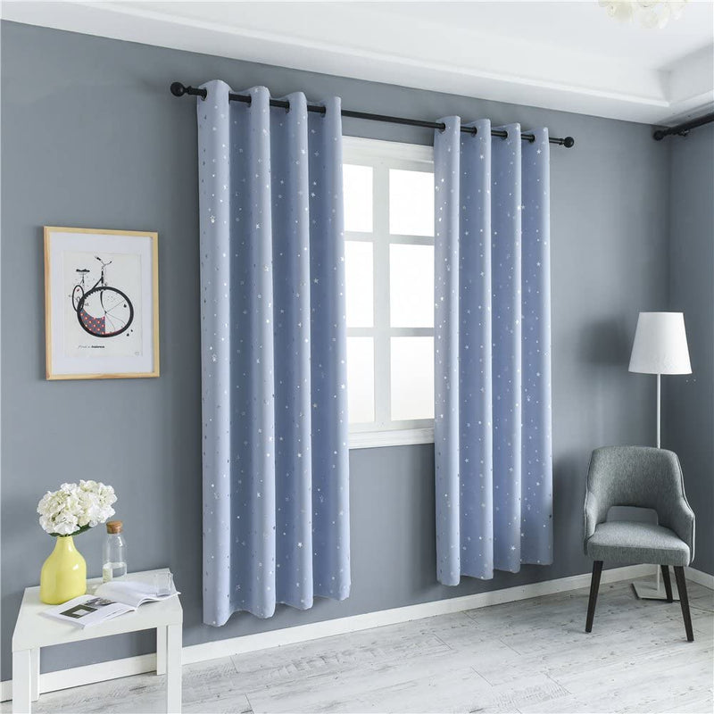 MANGATA CASA Star Blackout Curtains for Bedroom- Cute Window Curtain Panels with Grommet for Kids Room-Drapes for Nursey Living Room 84 Inch Length 2 Panels(Light Blue,52X84In) Home & Garden > Decor > Window Treatments > Curtains & Drapes MANGATA CASA   