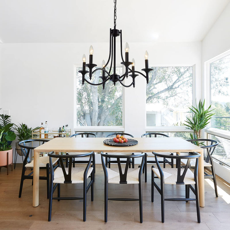 Pretoy Black Farmhouse Chandelier Modern Candle Chandeliers for Dining Room Light Fixture 6-Light Iron Rustic Industrial Hanging Pendant Light for Kitchen Island Foyer Living Room Bedroom Home & Garden > Lighting > Lighting Fixtures > Chandeliers Pretoy   