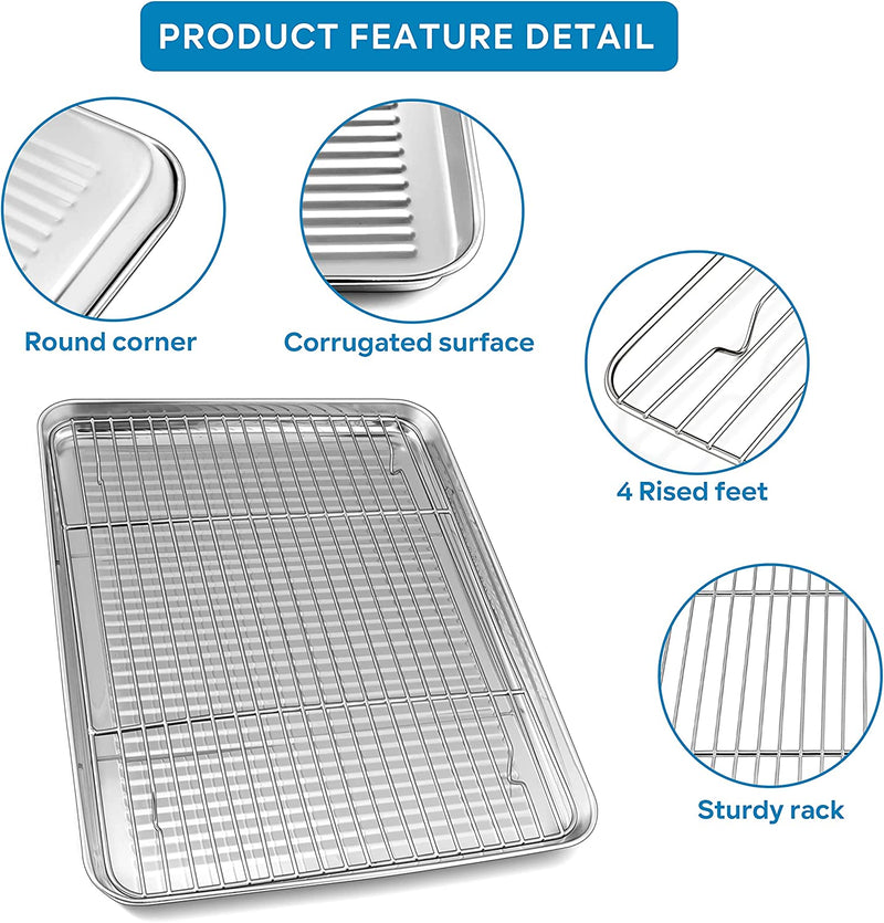 Herogo Stainless Steel Baking Pan Sheet with Cooling Rack Set, 16 X 12 X 1 Inch, Fluted Nonstick Bakeware Cookies Sheet Tray for Oven Baking, Rust Resistant, Dishwasher Safe Home & Garden > Kitchen & Dining > Cookware & Bakeware Herogo   