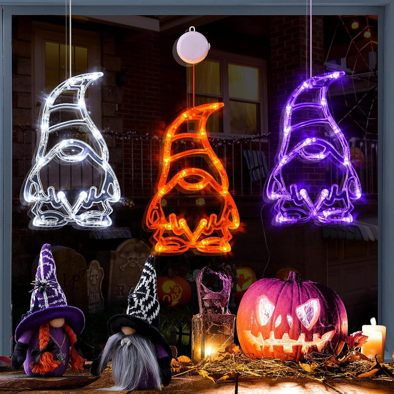 Lolstar Halloween Decorations 3 Pack Orange Pumpkin Green Spider Purple Witch Hat Halloween Window Lights with Suction Cup Battery Operated Halloween Lights, 2023 Upgrade Slow Fade Mode Timer Function  LOLStar Gnomes  