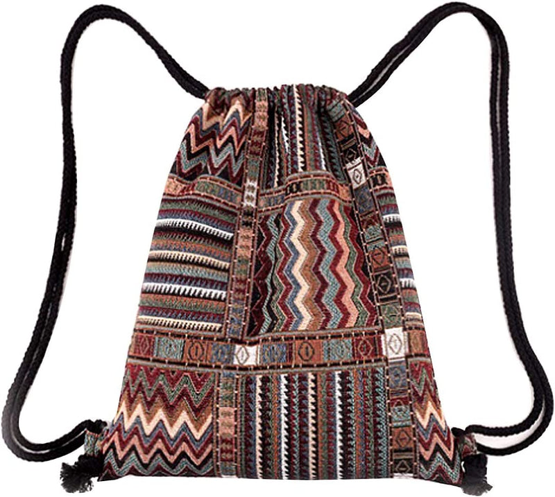 Monique Stripes Knit Drawstring Bag Sport Backpack Large Shoulders Bag Casual Daypack Purse Travel Tote Grey Home & Garden > Household Supplies > Storage & Organization Monique Brown  