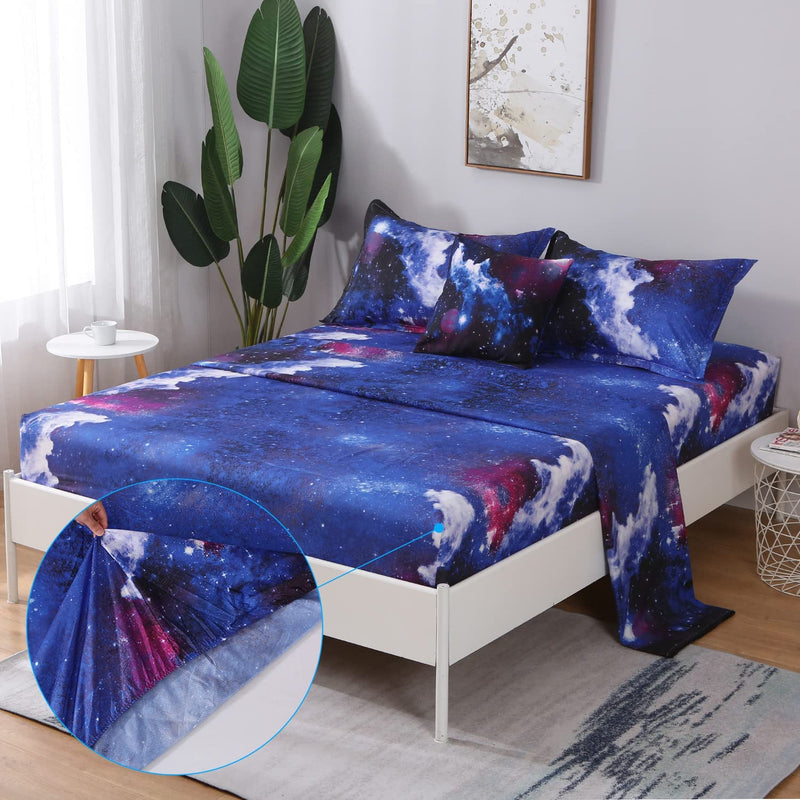 Jqinhome Twin Galaxy Comforter Sets 5 Piece Bed in a Bag, Outer Space Themed Bedding for Children Boy Girl Teen Kids - (1 Comforter, 1 Flat Sheet, 1 Fitted Sheet, 1 Pillowsham, 1 Cushion Cover)