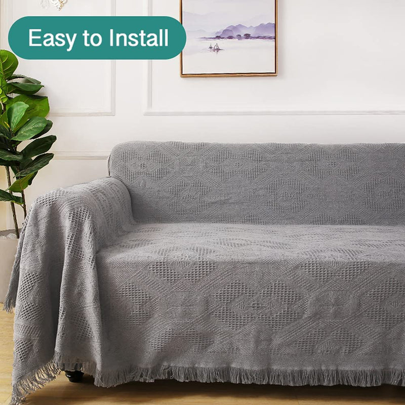 Rose Home Fashion Cotton Couch Cover Functional Sofa Covers Geometrical Woven Couch Cover Blanket Light Grey Couch Covers for 3 Cushion Couch (Large, 3 Seats) Home & Garden > Decor > Chair & Sofa Cushions Rose Home Fashion   