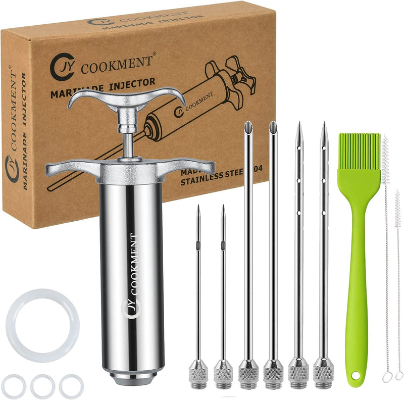 Meat Injector Syringe 2-Oz Marinade Flavor Barrel 304 Stainless Steel with 3 Marinade Needles, Travel Case for BBQ Grill Smoker, Turkey, Brisket, Paper Instruction and E-Book Included by JY COOKMENT Home & Garden > Kitchen & Dining > Kitchen Tools & Utensils JY COOKMENT 2OZ with Color Box  