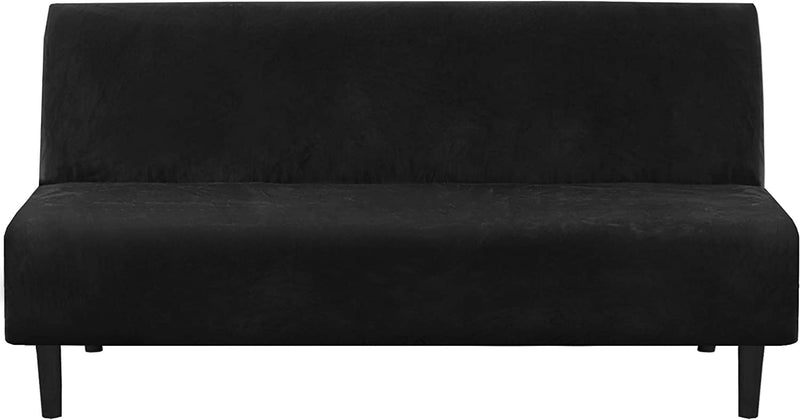 Real Velvet Futon Cover Armless Sofa Covers Sofa Bed Covers Stretch Futon Couch Cover Sofa Slipcover Furniture Protector Feature Thick Soft Cozy Velvet Fabric Form Fitted Stay in Place, Camel Home & Garden > Decor > Chair & Sofa Cushions H.VERSAILTEX Jet Black  