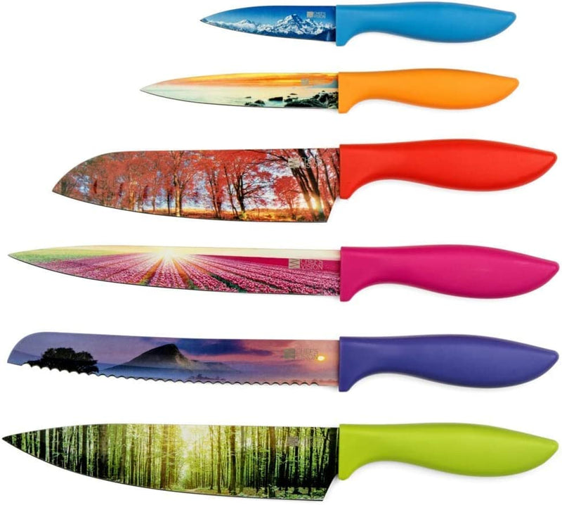 Cosmos Kitchen Knife Set in Gift Box - Color Chef Knives - Cooking Gifts for Husbands and Wives, Unique Wedding Gifts for Couple, Birthday Gift Idea for Men, Housewarming Gift New Home for Women Home & Garden > Kitchen & Dining > Kitchen Tools & Utensils > Kitchen Knives Chef's Vision Landscape  