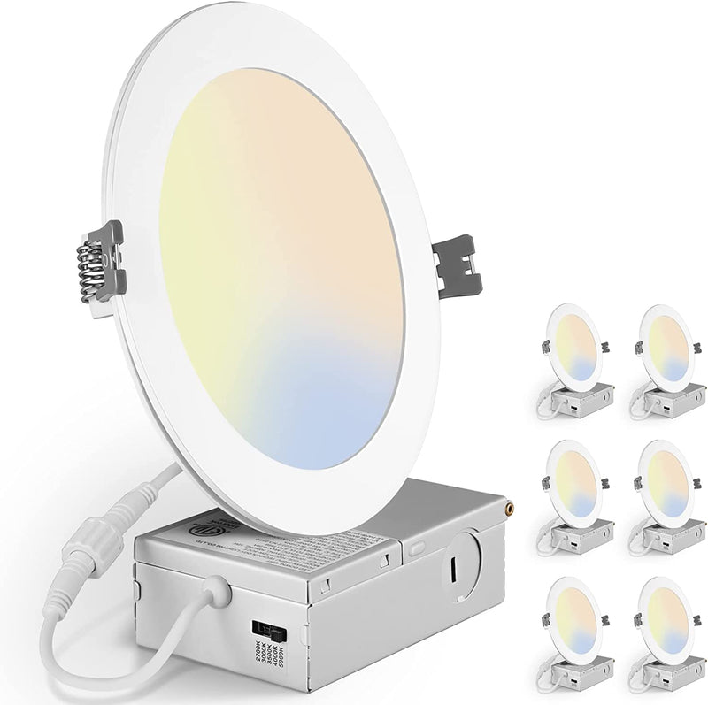 Ultra-Thin Recessed Lighting 4 Inch,6 Pack Dimmable Canless Recessed Lights 5CCT 2700K-5000K Selectable,750Lm High Brightness Wafer Light,Slim Downlight with Junction Box,9W 70W Eqv-Etl Certified Home & Garden > Lighting > Flood & Spot Lights Lodoolight 5cct 6 INCH-6PACK 