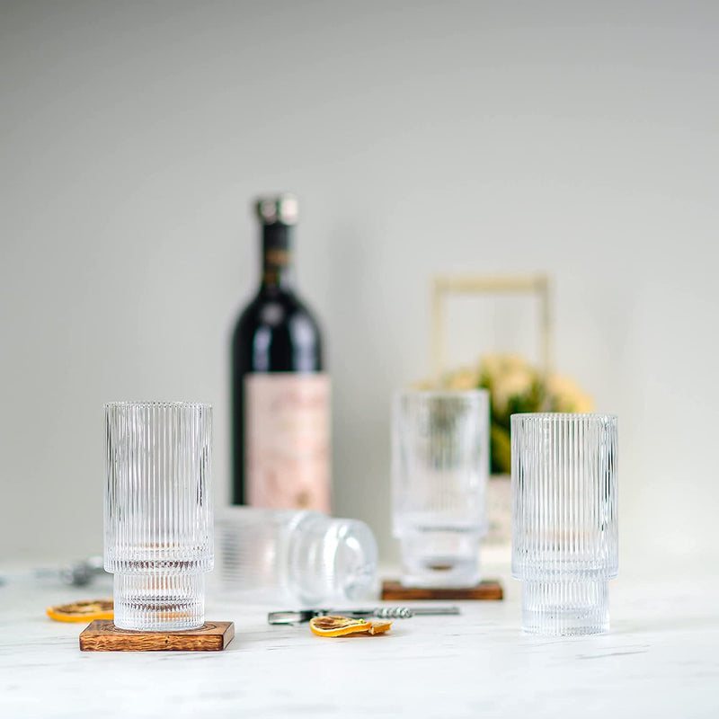Greenline Goods Ripple Drinking Glasses - 12 Oz Modern Kitchen Glassware Set . Unique Vintage Cups for Weddings, Cocktails or Modern Bar - Set of 4 Home & Garden > Kitchen & Dining > Tableware > Drinkware Greenline Goods   
