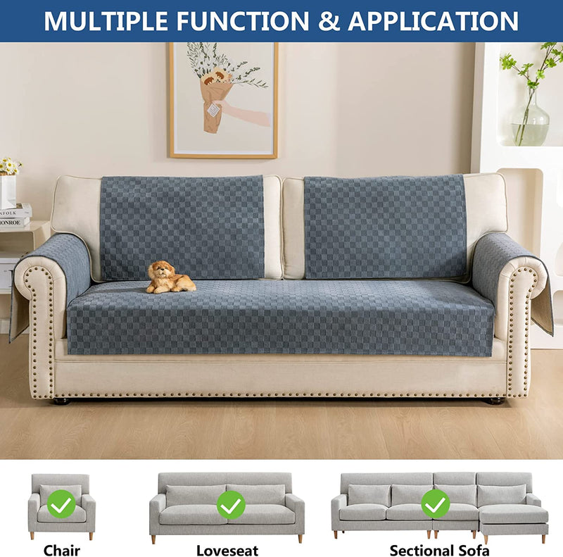 Eismodra Couch Cover All Season Chenille Anti-Slip Sofa Slipcovers Furniture Protector for Dog Pet 3 Cushion Couch Loveseat Sectional Sofa L Shape,Checkered Grey 36 X 63 Inches (Only 1 Piece)