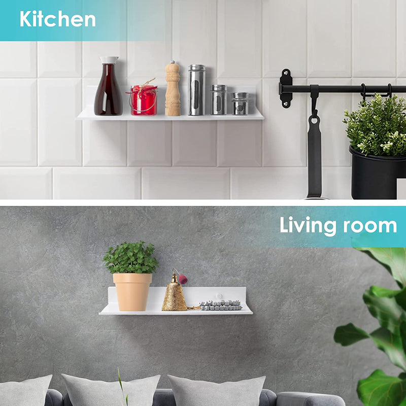 Nihome 2-Pack Aluminum Wall Mounted Floating Shelf Set with Picture Ledge 11.7"X4.6" Home Decor Metal Display Bookshelf Utility Organizer Stand Storage for Bathroom Bedroom Kitchen Living Room (White) Furniture > Shelving > Wall Shelves & Ledges NiHome   