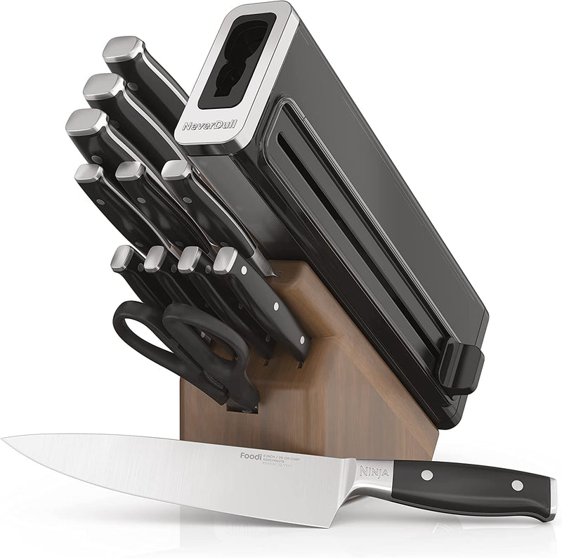 Ninja K32017 Foodi Neverdull Premium Knife System, 17 Piece Knife Block Set with Built-In Sharpener, German Stainless Steel Knives, Black