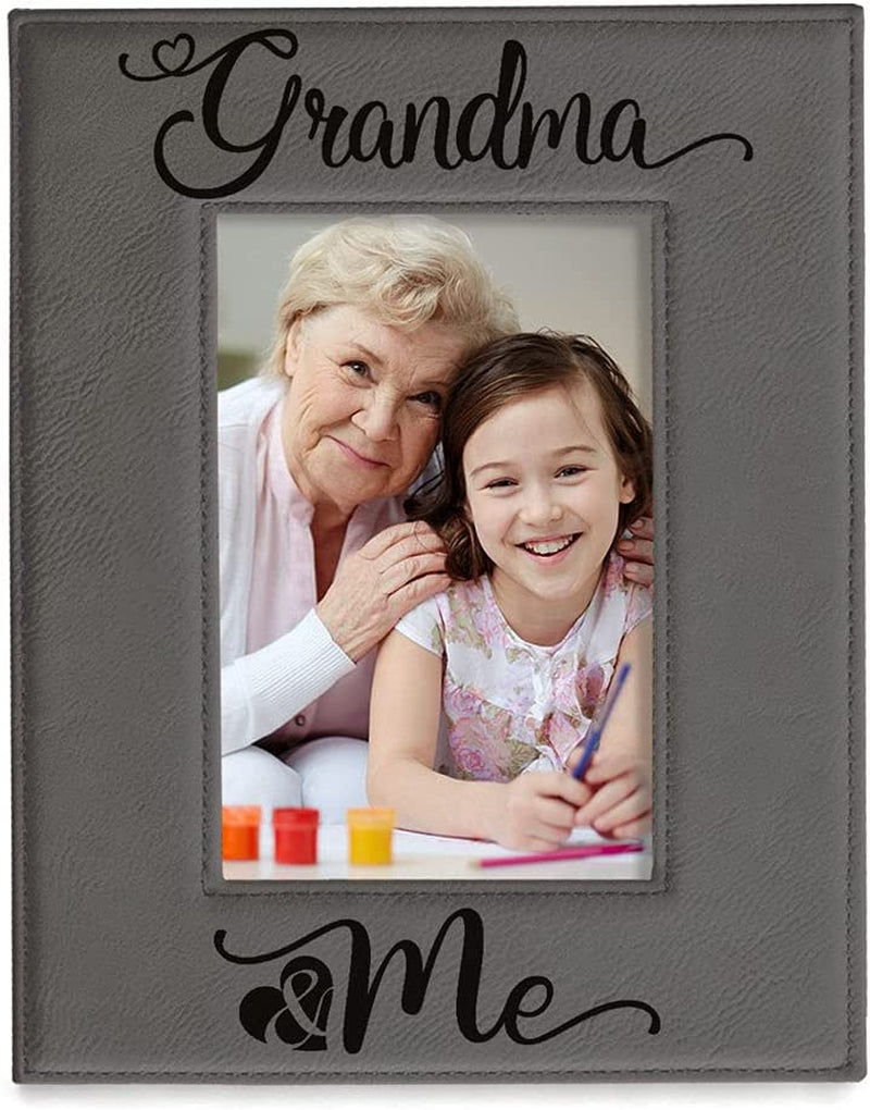 KATE POSH - Grandma & Me Engraved Leather Picture Frame, First Grandchild Gifts, Best Grandma Ever, Grandparents Gifts (4X6-Vertical)
