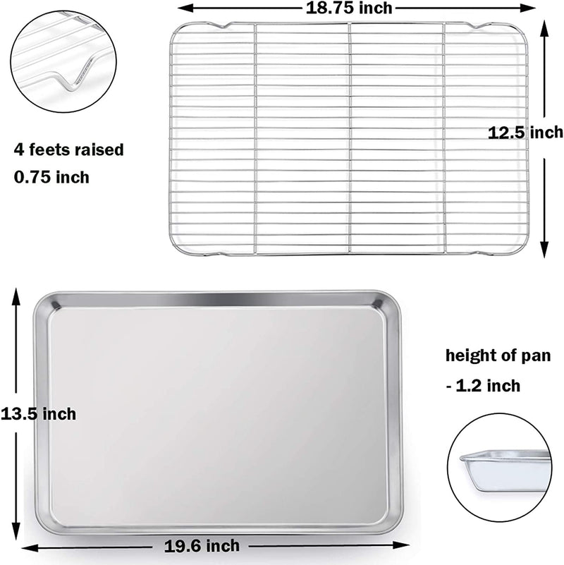 P&P CHEF Extra Large Baking Sheet and Cooking Rack Set, Stainless Steel Cookie Half Sheet Pan with Grill Rack, Rectangle 19.6''X13.5''X1.2'', Oven & Dishwasher Safe, 4 Piece (2 Pans+2 Racks) Home & Garden > Kitchen & Dining > Cookware & Bakeware P&P CHEF   