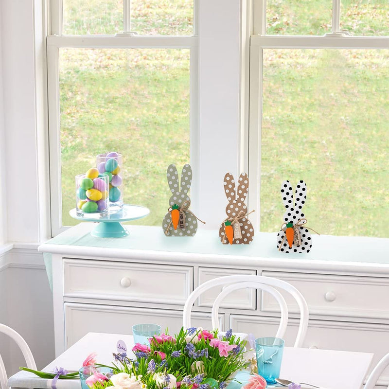 DECSPAS Easter Decorations for the Home, 3 PCS Spotted Easter Bunny Ornaments Decor, Carrots Wood Block Easter HOP to IT Hoppity Sign Farmhouse Easter Table Decor for Living Room, Dining Table Home & Garden > Decor > Seasonal & Holiday Decorations DECSPAS   