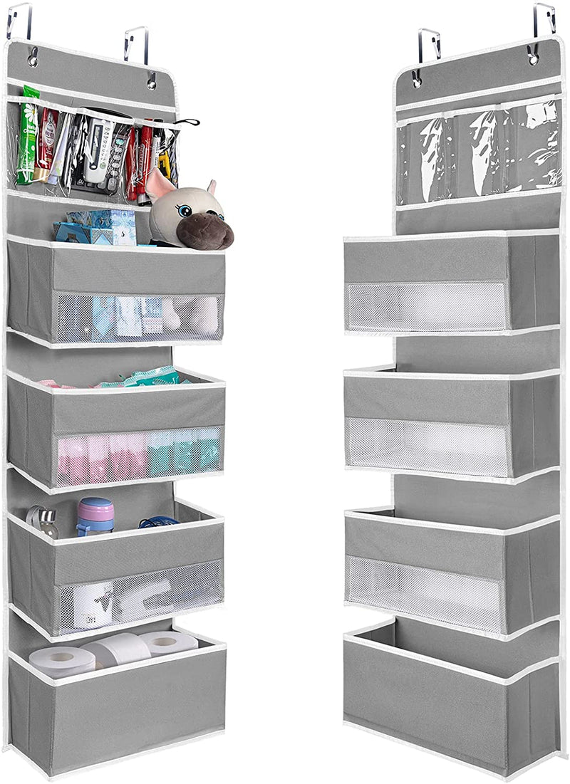 Nestidy over the Door Organizer Storage, Wall Mount Hanging Organizer with 4 Large Capacity Pocket Organizers and 3 Small Pockets for Baby Essentials, Toys, Cosmetics, and Sundries (Beige, 1 Pack) Home & Garden > Household Supplies > Storage & Organization NesTidy Grey-5 Layers 1 
