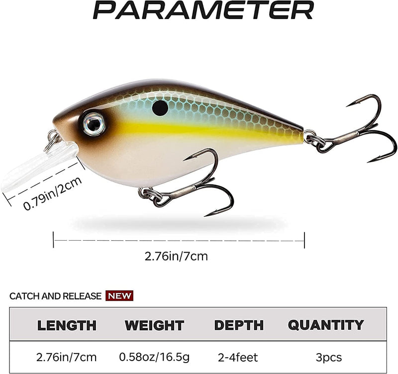 Basskiller Crankbaits Fishing Lures，Square Bill Crankbait，Bass Fishing Lure，Floating Erratic Action Muskie Fishing Lures，3D Eyes Fishing Gear Trout Lure for Shallow Water，Freshwater，Saltwater Sporting Goods > Outdoor Recreation > Fishing > Fishing Tackle > Fishing Baits & Lures basskiller   