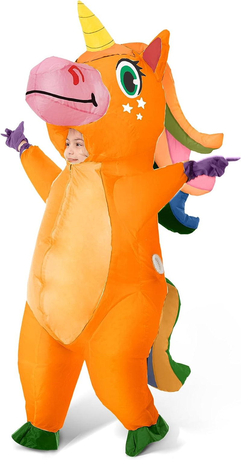 Spooktacular Creations Child Unisex Inflatable Costume, Full Body Unicorn Blow up Halloween Costume  Joyin Inc Orange Child (7-10) 