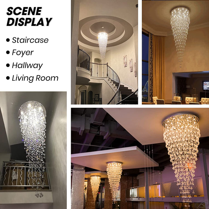 APBEAM Contemporary Crystal Raindrop Staircase Chandelier, Pendant Lighting Suspension Light Fixtures for Staircase High Ceiling Lobby Foyer Entryway 32"W X 96"H Home & Garden > Lighting > Lighting Fixtures > Chandeliers APBEAM   