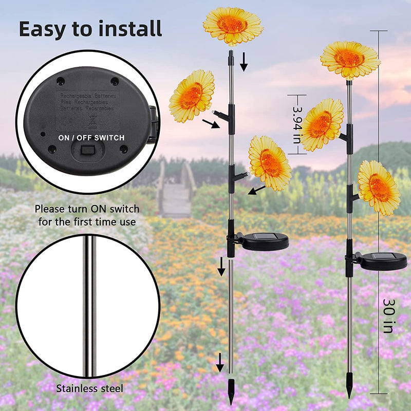 Glintoper Solar Lights, 2 Pack Outdoor Decorative Sunflower Lights, 30 Inch Waterproof Solar Powered Garden Figurine Stakes with 6 Flowers, Warm White LED Landscape Lighting for Patio Yard Pathway  Glintoper   