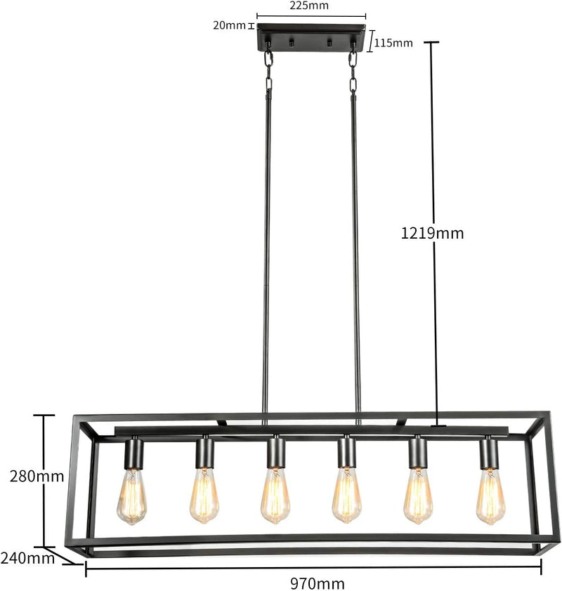 Frank S.Burton Farmhouse Chandeliers Rectangle Black 6 Light Dining Room Lighting Fixtures Hanging Pendant Lights Kitchen Island Lighting Contemporary Ceiling Light with Adjustable Rods Home & Garden > Lighting > Lighting Fixtures Frank S.Burton   