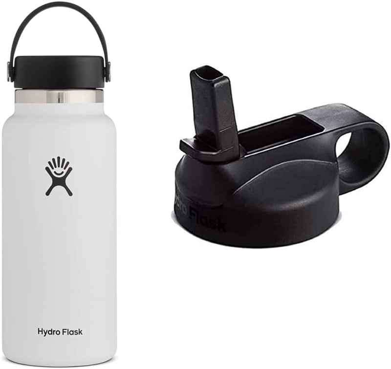 Hydro Flask Wide Mouth Bottle with Flex Cap Sporting Goods > Outdoor Recreation > Winter Sports & Activities Hydro Flask White 32 oz Bottle + Lid Black
