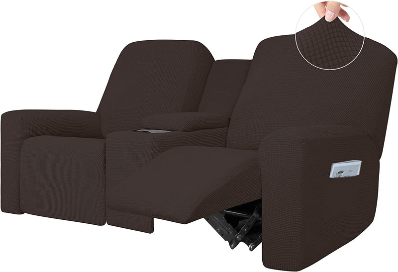 Easy-Going 1 Piece Stretch Reclining Loveseat with Middle Console Slipcover, 2 Seater Loveseat Recliner Cover with Cup Holder and Storage, Recliner Couch Sofa Cover, Furniture Protector Black Home & Garden > Decor > Chair & Sofa Cushions Easy-Going Chocolate  