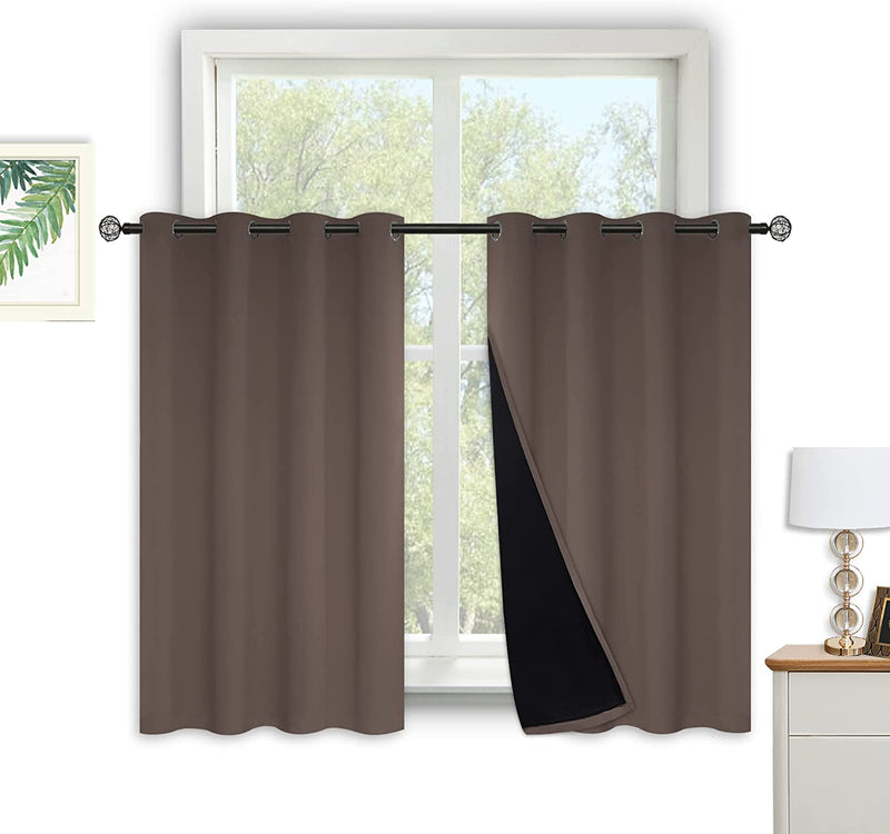 Kinryb Halloween 100% Blackout Curtains Coffee 72 Inche Length - Double Layer Grommet Drapes with Black Liner Privacy Protected Blackout Curtains for Bedroom Coffee 52W X 72L Set of 2