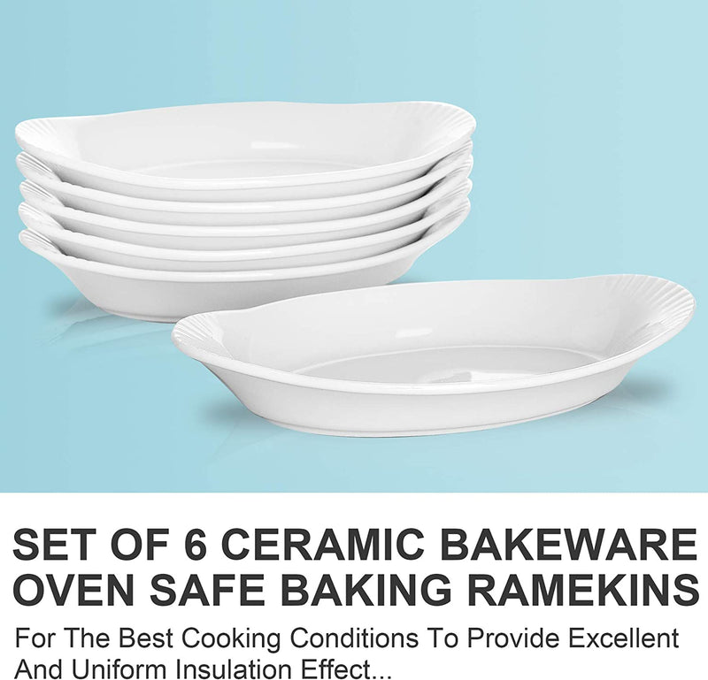 Njcharms Ceramic Au Gratin Baking Dishes, Gratin Dishes Oval Baking Dishes Oven Safe White Porcelain Kitchen Bakeware/Baker, 9 Inch, Set of 6 Home & Garden > Kitchen & Dining > Cookware & Bakeware NJCharms   