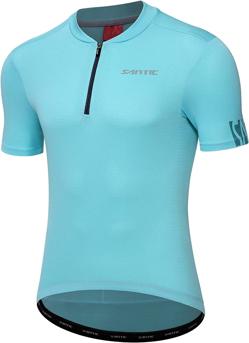 Santic Cycling Jersey Men Short Sleeve Bike Jersey with Three Pockets Breathable Quick Dry Biking Shirts Sporting Goods > Outdoor Recreation > Cycling > Cycling Apparel & Accessories Santic Half Zipper-light Blue Large 