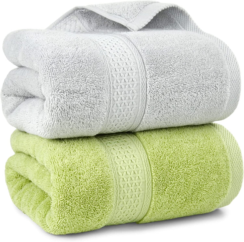 Cleanbear Bath Towels Soft Shower Towels Set of 2 with Assorted Colors 100% Cotton Bathroom Towels for Men and Women Quick Drying and Highly Absorbent 55 by 27 1/2 Inches (Coral & Light-Lilac) Home & Garden > Linens & Bedding > Towels Cleanbear Grayish-white & Fresh-green  