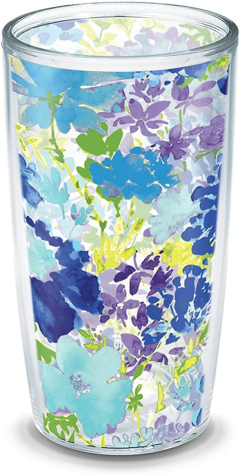Tervis Made in USA Double Walled Fiesta Insulated Tumbler Cup Keeps Drinks Cold & Hot, 16Oz Mug - Purple Lid, Purple Floral