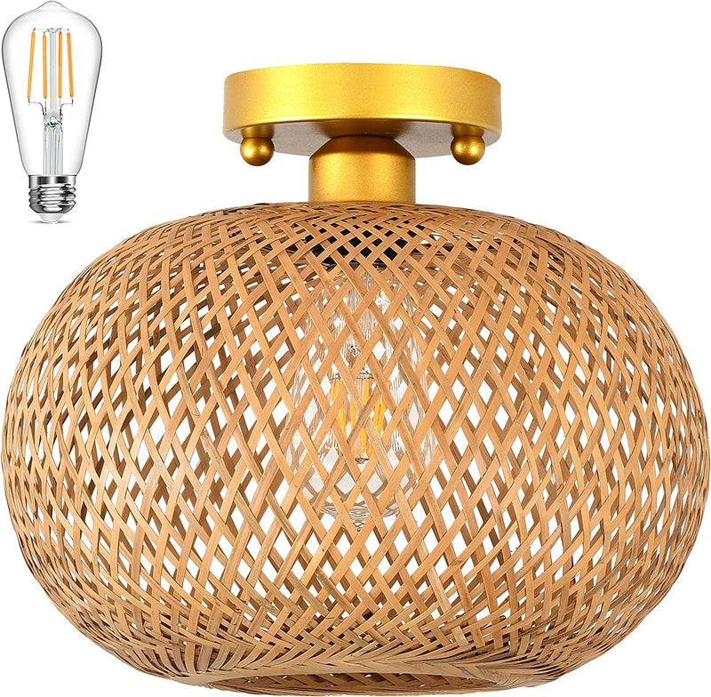ZECOXOL Plug in Pendant Light Rattan Hanging Lights with Plug in Cord，Dimmable Switch,Hanging Lamp with Bamboo Woven Wicker Lamp Shade,Boho Plug in Ceiling Light Fixtures for Kitchen,Bedroom Home & Garden > Lighting > Lighting Fixtures ELY201 Ceiling Lights=Bamboo=12.2IN  
