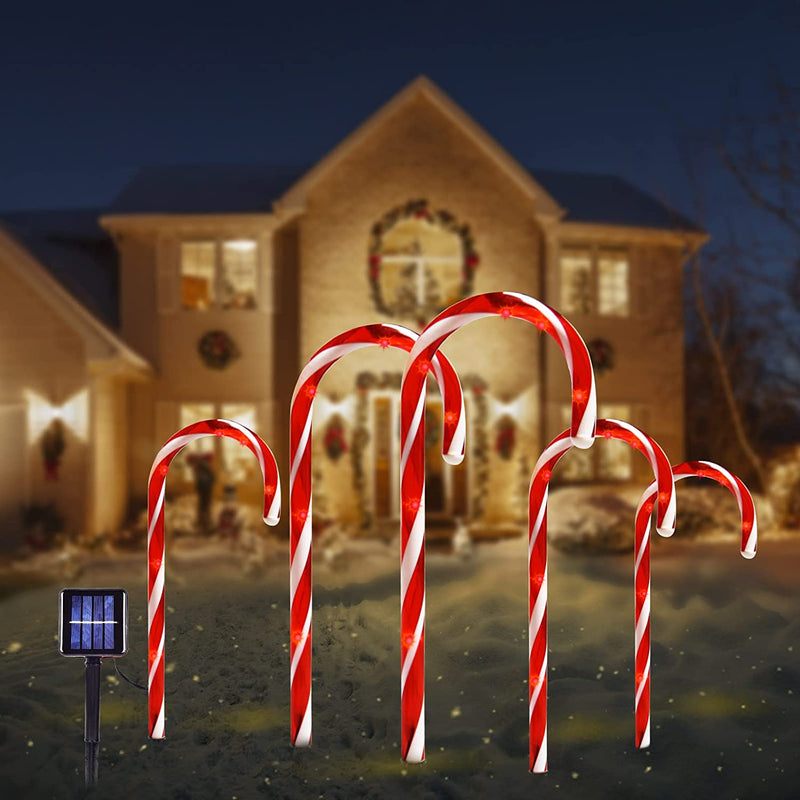 Bstge Outdoor Solar Garden Lights, 5 Pack Reindeer Christmas Decorations, Waterproof Stake Lights for Patio Yard Pathway  Bstge 3.Candy Cane  