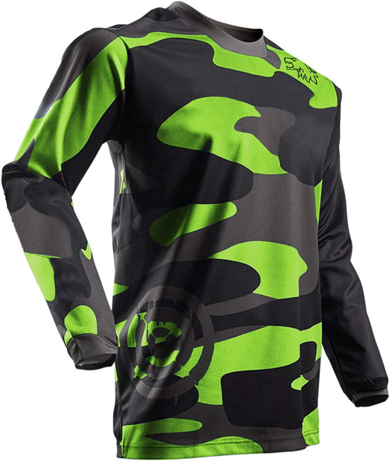 Men'S Mountain Bike Shirts Long Sleeve MTB Off-Road Motocross Jersey Quick Dry&Moisture-Wicking Sporting Goods > Outdoor Recreation > Cycling > Cycling Apparel & Accessories Wisdom Leaves Downhill/Camo-green 3X-Large 