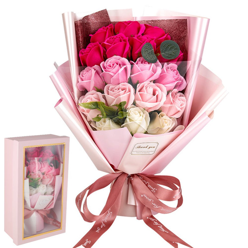 GOTYDI 18 Flowers Artificial Soap Flower Bouquet with Card Realistic Rose Flower Bouquet Gift Box Flower Flores Home Decor Gift for Valentine'S Day Birthday Christmas Wedding Decoration Home & Garden > Decor > Seasonal & Holiday Decorations GOTYDI Pink  