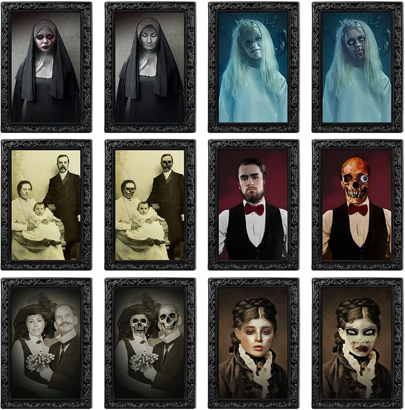 Halloween Decorations, 12 Pieces Laminated Halloween Gothic Decor Poster Frames Durable Haunted House Creepy Portraits Pictures Spooky Home Decor  DUAIAI Style 3(3D,6Pcs, Real Frame)  