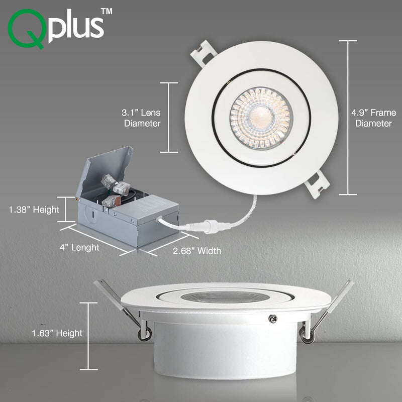QPLUS 4 Inch 5000K 24 Pack Airtight Eyeball Gimbal LED Recessed Lighting with Junction Box/Canless Downlight/Pot Light, 10 Watts, 750Lm, Dimmable, Energy Star and Cetlus Listed