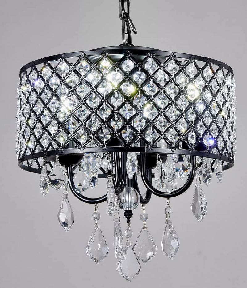 New Galaxy 4-Light Antique Black round Metal Shade Crystal Chandelier Pendant Hanging Ceiling Fixture Home & Garden > Lighting > Lighting Fixtures > Chandeliers New Galaxy   